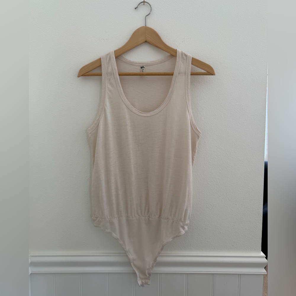 Free People Intimately Gauze Cotton Sleeveless Tee Off Bodysuit, Cream - Size M